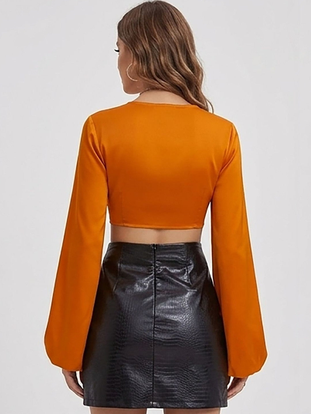 Kotty Top Coral Orange Women's Crop Long-Sleeve Fashion