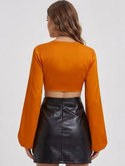 Kotty Top Coral Orange Women's Crop Long-Sleeve Fashion