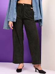 Kotty Women Loose Fit High-Rise Corduroy Pleated Trousers