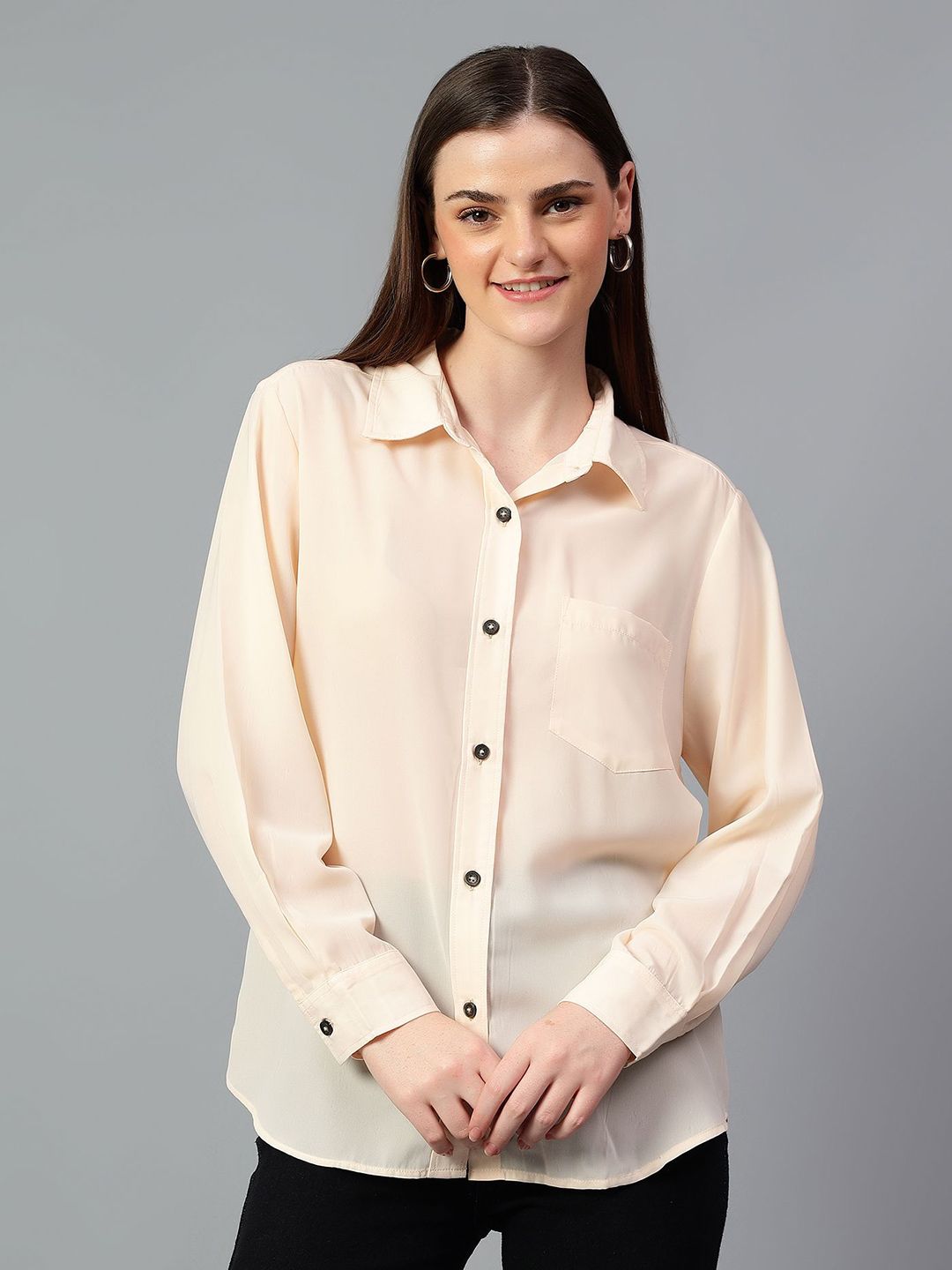 Kotty Women Comfort Spread Collar Solid Oversized Casual Shirt