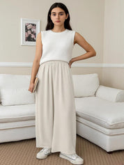 Kotty Women Solid High-Rise Flowy Pants with Elasticated Waist