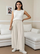 Kotty Women Solid High-Rise Flowy Pants with Elasticated Waist