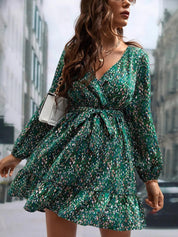 Kotty Animal Print Puff Sleeve Crepe Fit & Flare Dress