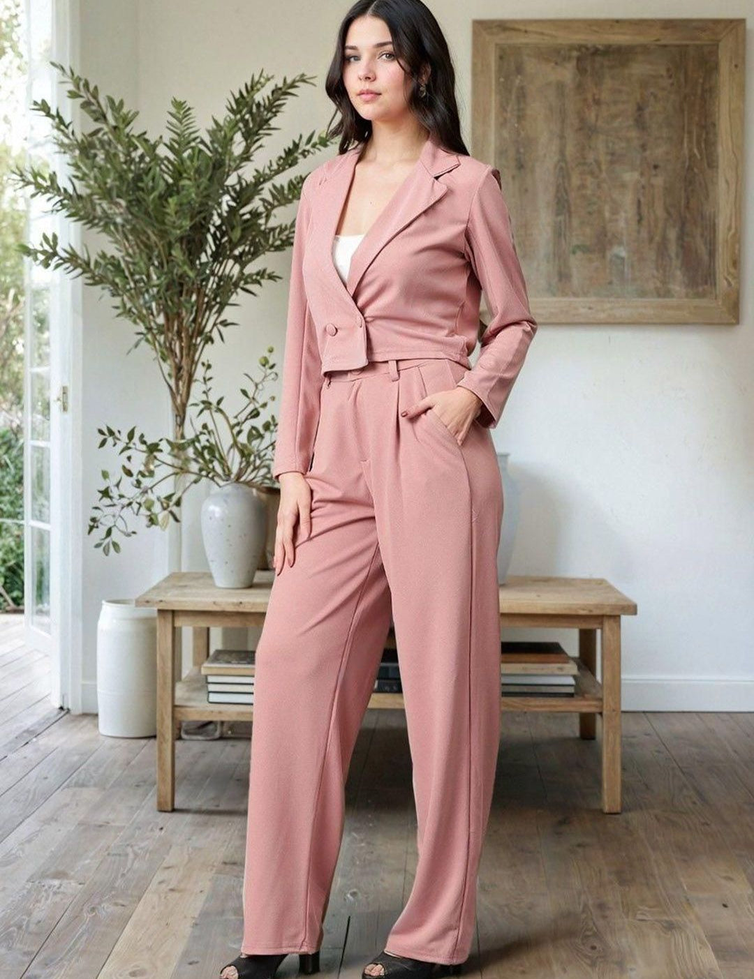 Kotty Lapel Collar Long Sleeves Coat With Trouser 
