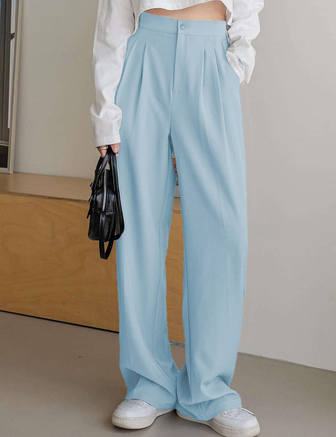 Kotty Women Straight Fit High-Rise Easy Wash Pleated Formal Trousers