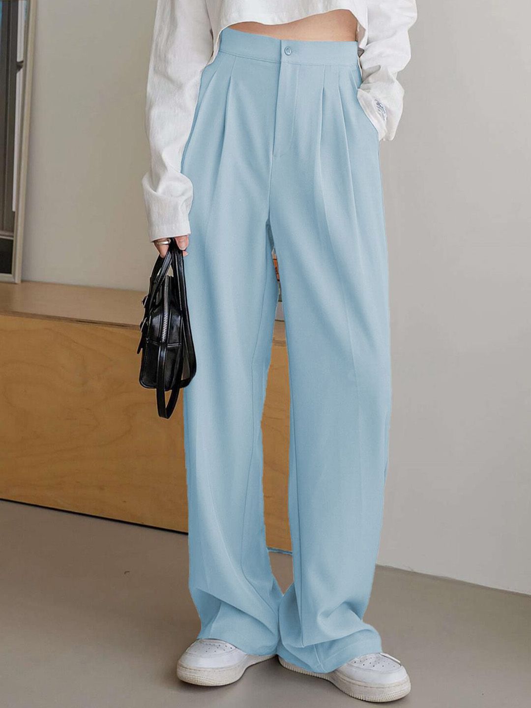 Kotty Women Straight Fit High-Rise Easy Wash Pleated Formal Trousers