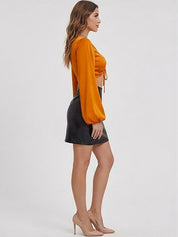 Kotty Top Coral Orange Women's Crop Long-Sleeve Fashion