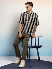 Kotty Men Vertical Stripes Self Design Cotton Sheer Casual Shirt