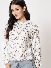 Kotty Women Floral Printed Ruffled Round Neck Top