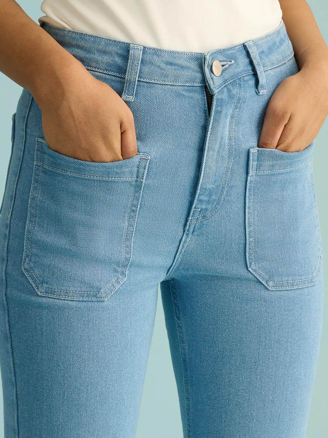 Kotty Women Flared High-Rise Clean Look Stretchable Cotton Jeans