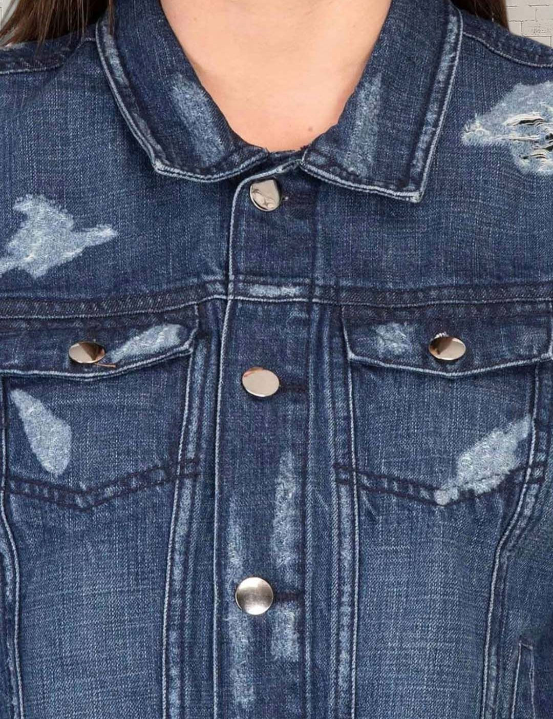 Kotty Women Spread Collar Solid Denim Jacket