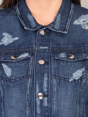 Kotty Women Spread Collar Solid Denim Jacket