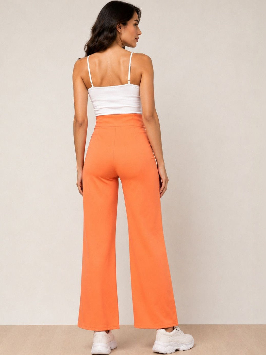 Orange Straight Fit High-Rise Trousers for Women | Kotty