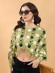 Kotty Women Crochet Floral Fringe Top