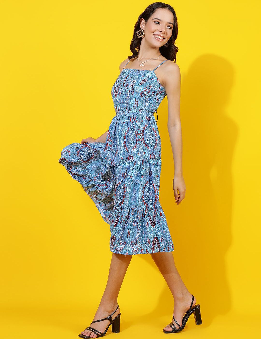 Kotty Print Crepe Women Fit & Flare Midi Dress