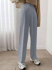 Kotty Women Relaxed Straight Leg Straight Fit High-Rise Cotton Pleated Formal Trousers