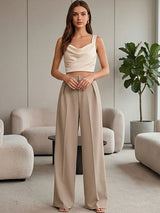 Beige Regular Fit High-Rise Trousers for Women | Kotty