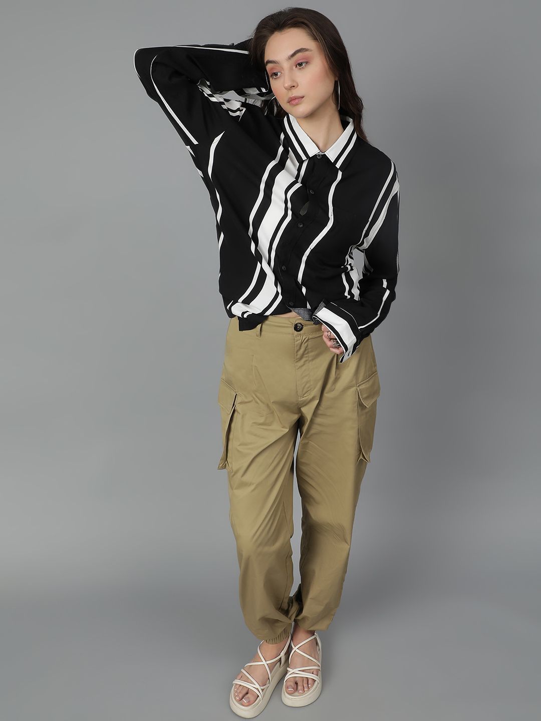 Kotty Women Opaque Striped Casual Oversized Shirt