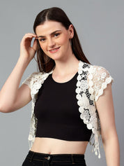Kotty Women Floral Embellished Round Neck Crop Top