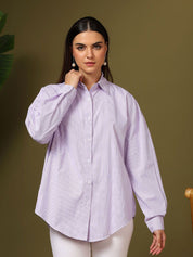 Kotty Women Relaxed Fit Spread Collar Vertical Striped Cotton Casual Shirt