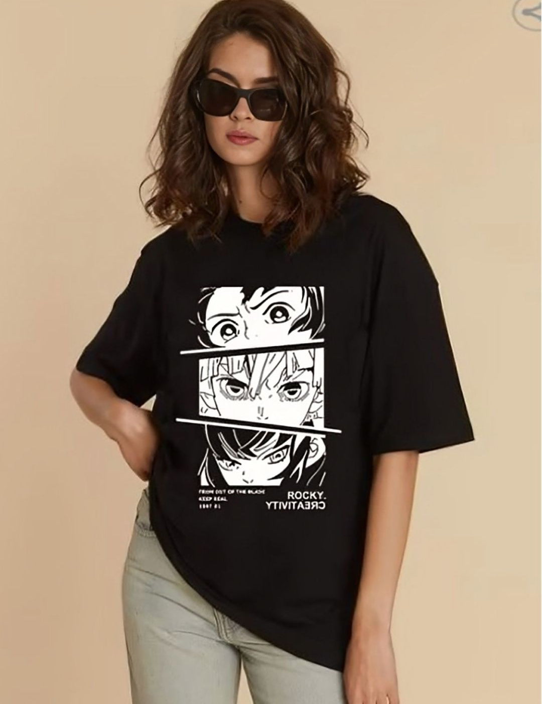 Kotty Typography Printed Drop-Shoulder Sleeves Oversized Cotton T-Shirt