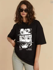 Kotty Typography Printed Drop-Shoulder Sleeves Oversized Cotton T-Shirt