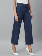Kotty Women Wide Leg High-Rise Stretchable Cotton Cropped Jeans