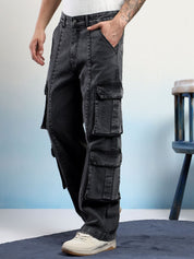 Kotty Men Straight Fit Low-Rise Wrinkle Free Pleated Cargos Trousers