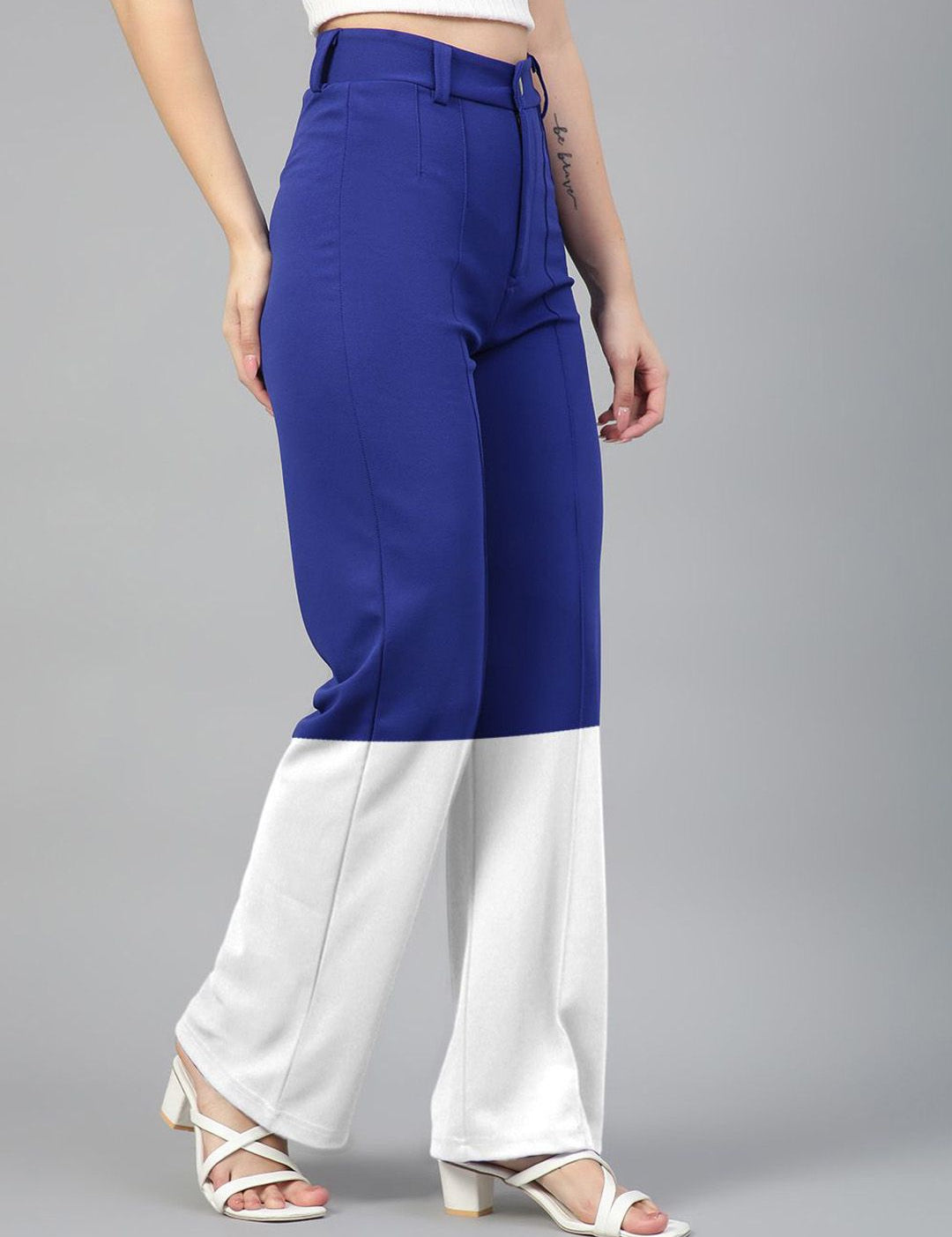 Kotty Women Colourblocked High-Rise Easy Wash Trousers