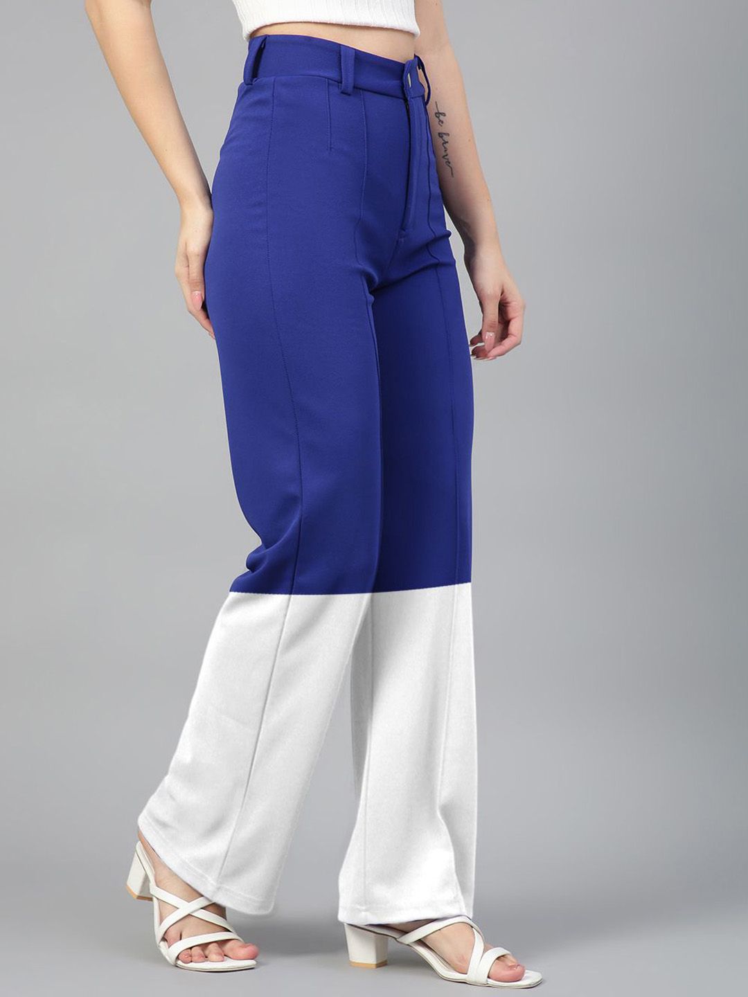 Kotty Women Colourblocked High-Rise Easy Wash Trousers