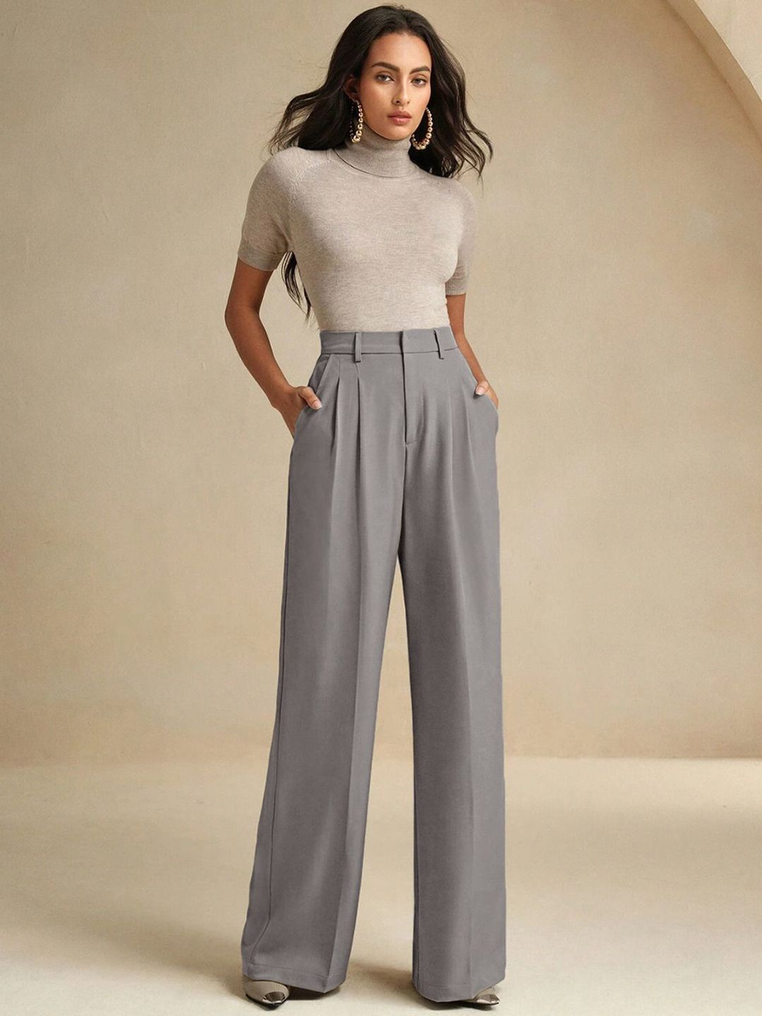 Kotty Women High-Rise Easy Wash Pleated Trousers