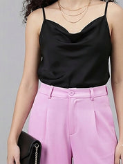 Pink Straight Fit High-Rise Trousers for Women | Kotty