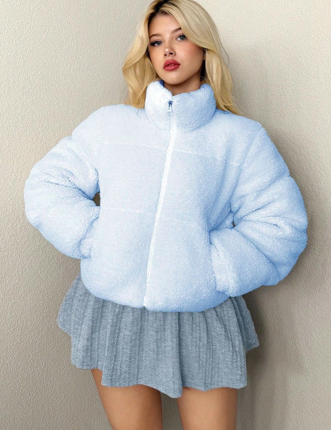 Kotty Women Stand Collar Self Design Open Front Jacket