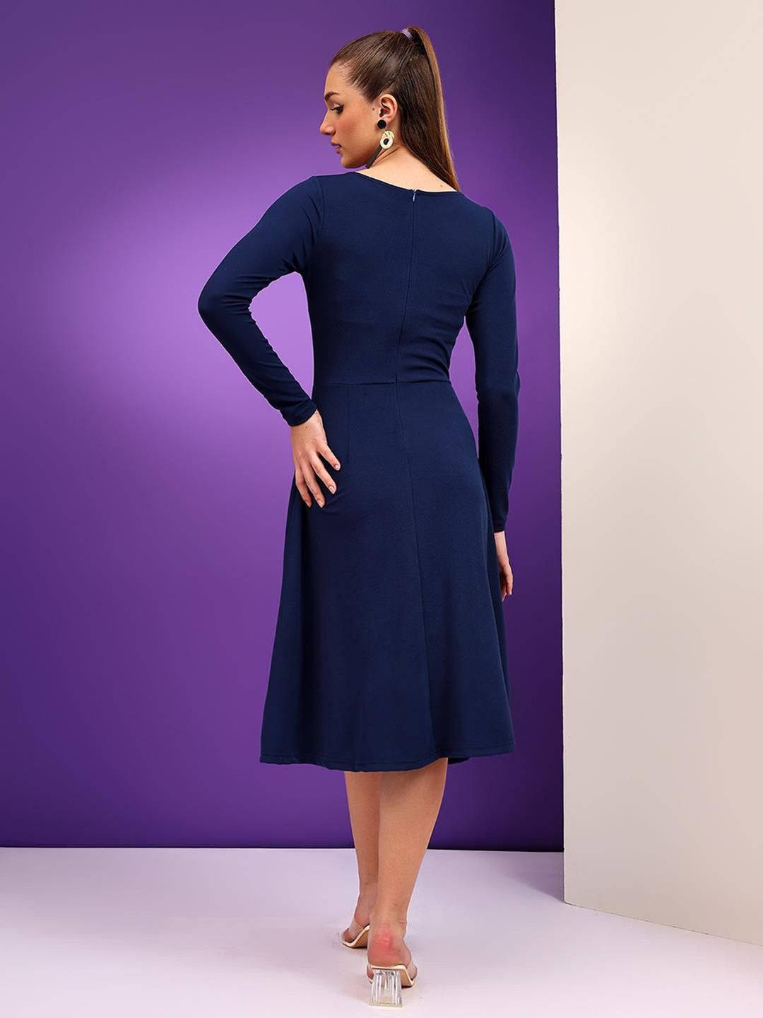 Kotty Round Neck Pleated Fit & Flare Dress