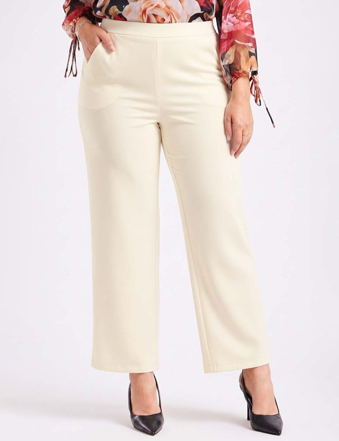 Beige Straight Fit High-Rise Trousers for Women | Kotty