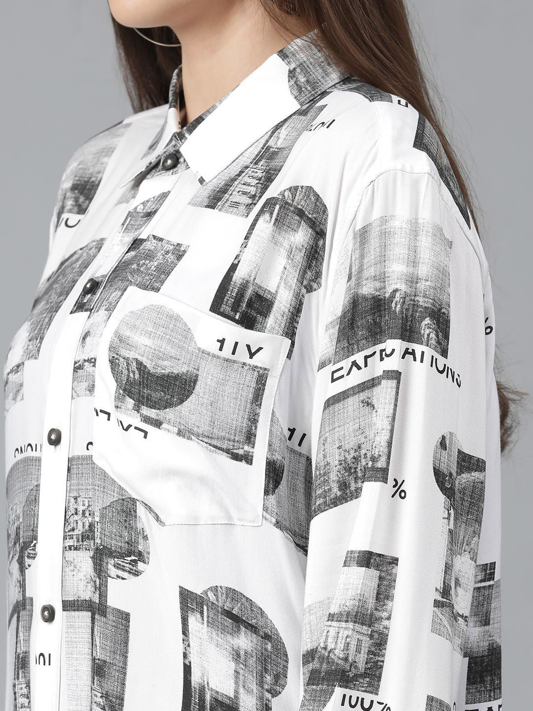 Kotty Women Spread Collar Conversational Printed Cotton Oversized Casual Shirt