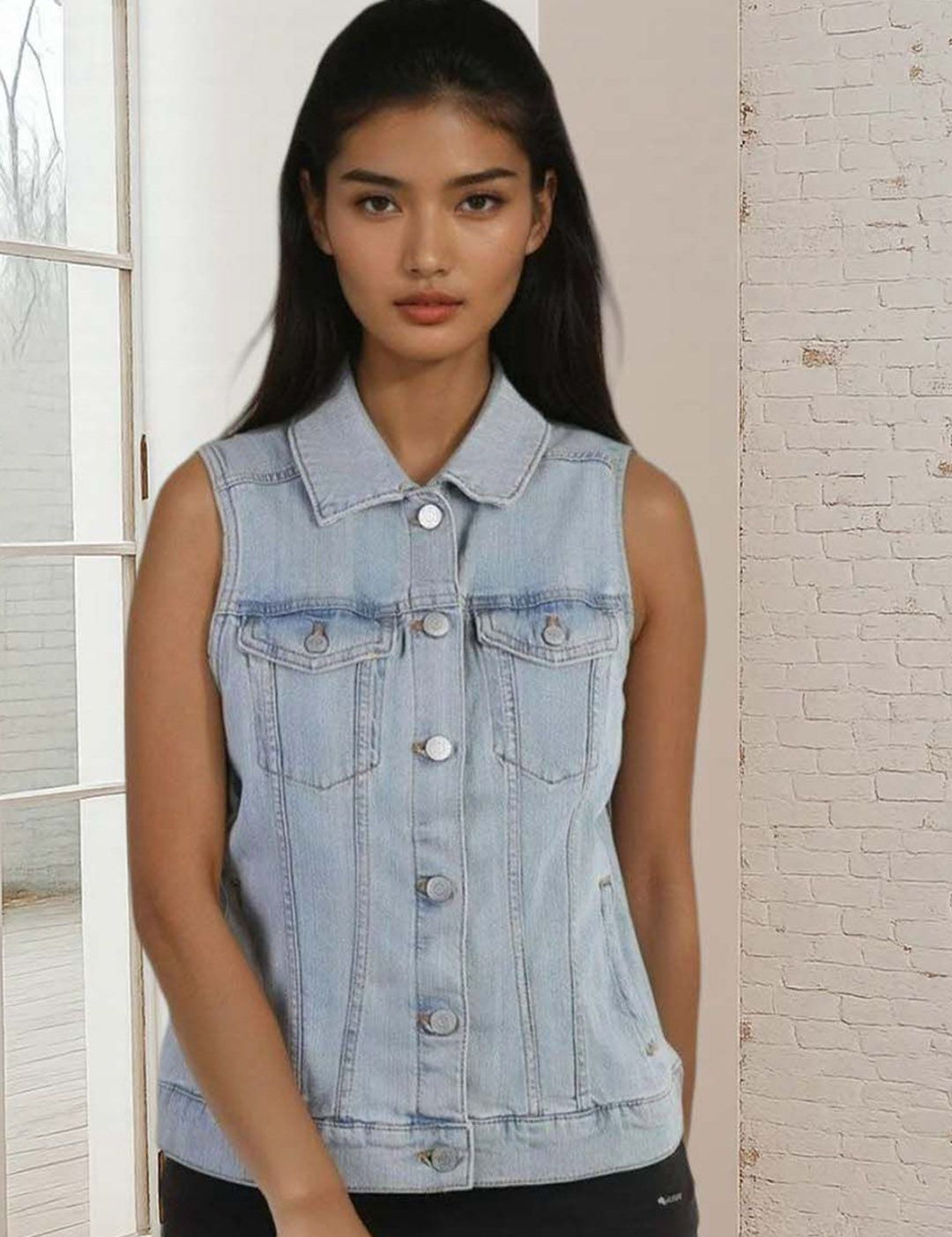 Kotty Women Spread Collar Solid Denim Jacket