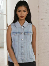 Kotty Women Spread Collar Solid Denim Jacket