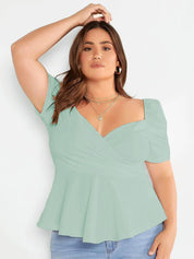 KOTTY Sweetheart Neck Puff Sleeve Peplum Top