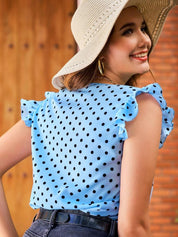 Kotty Polka Dot Printed Flutter Sleeve Top