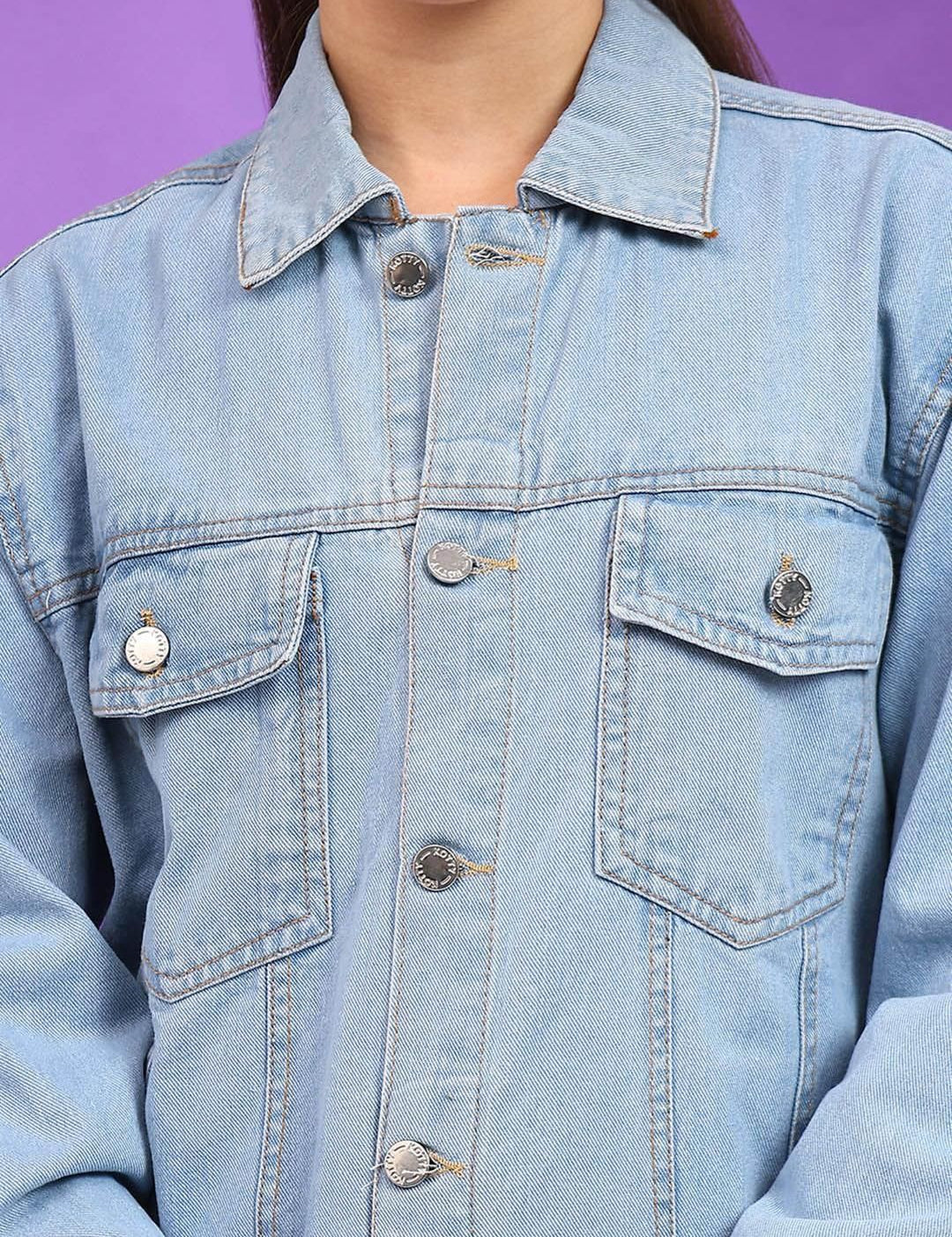 Kotty Women Spread Collar Solid Casual Denim Jacket