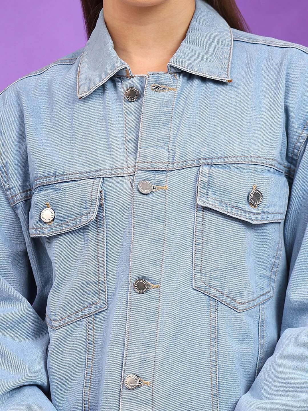 Kotty Women Spread Collar Solid Casual Denim Jacket