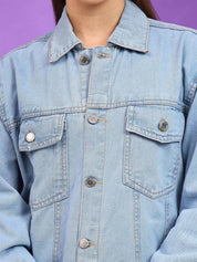 Kotty Women Spread Collar Solid Casual Denim Jacket
