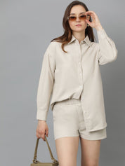 Kotty Beige Self-Design Shirt With Shorts 