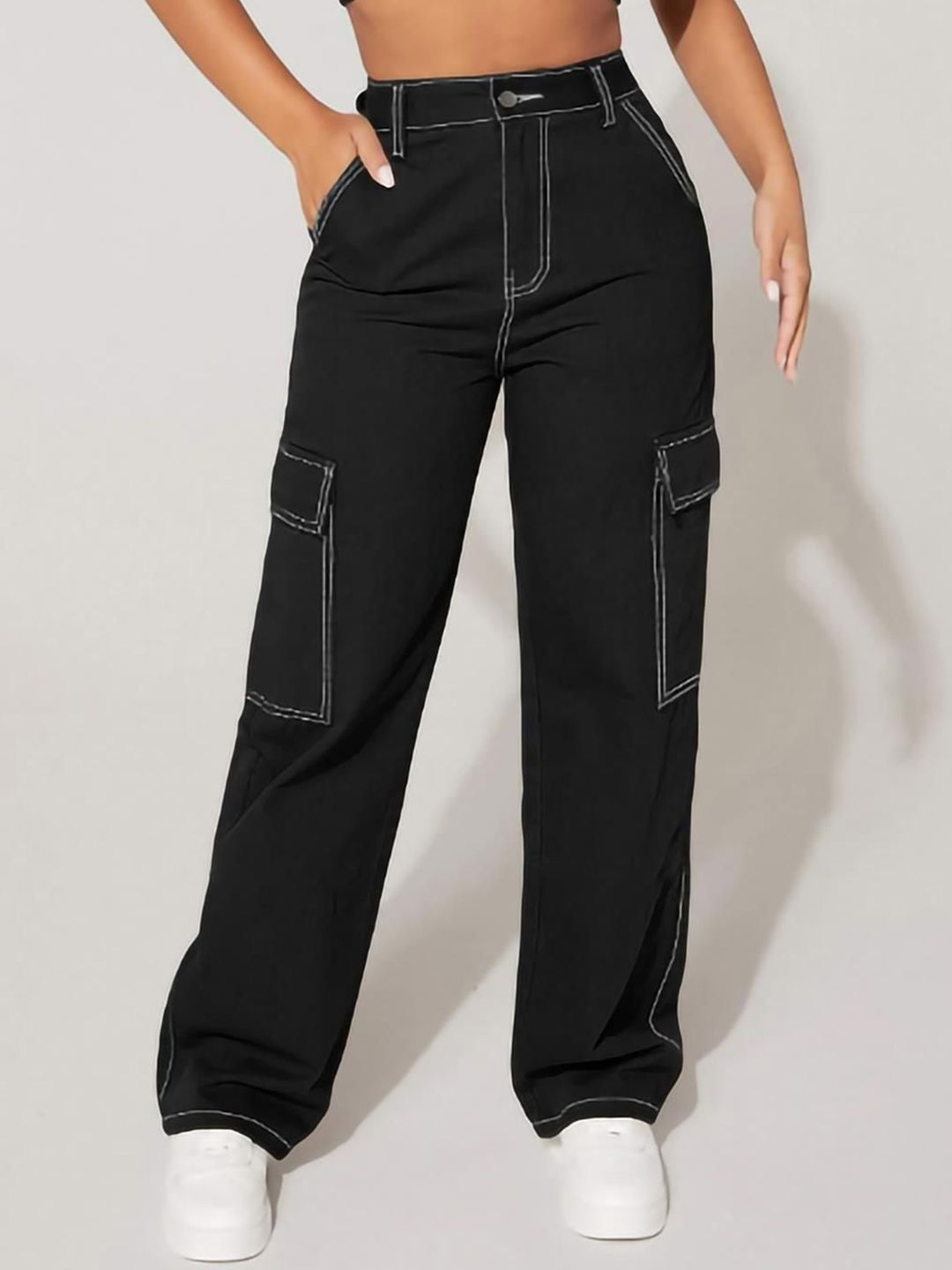 Kotty Women Regular Fit High-Rise Stretchable Cargos Style Jeans