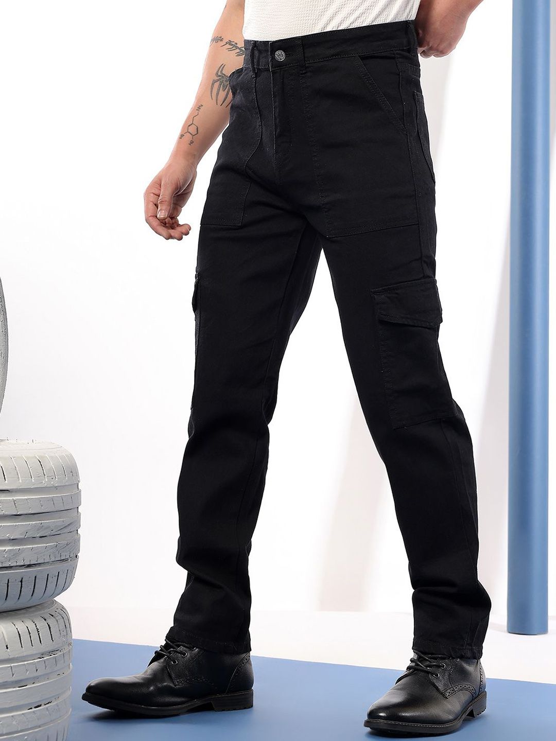 Kotty Men Comfort Regular Fit Mid-Rise Stretchable Cargo Jeans