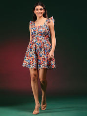 Kotty Floral Printed Fit & Flare Mini Dress