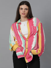 Kotty Women Spread Collar Dyed Cotton Oversized Casual Shirt