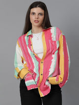 Kotty Women Spread Collar Dyed Cotton Oversized Casual Shirt