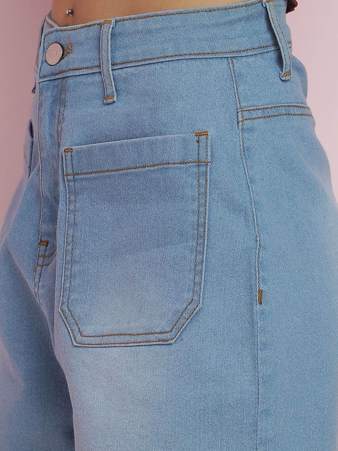 Kotty Women Solid High-Rise Cotton Denim Shorts